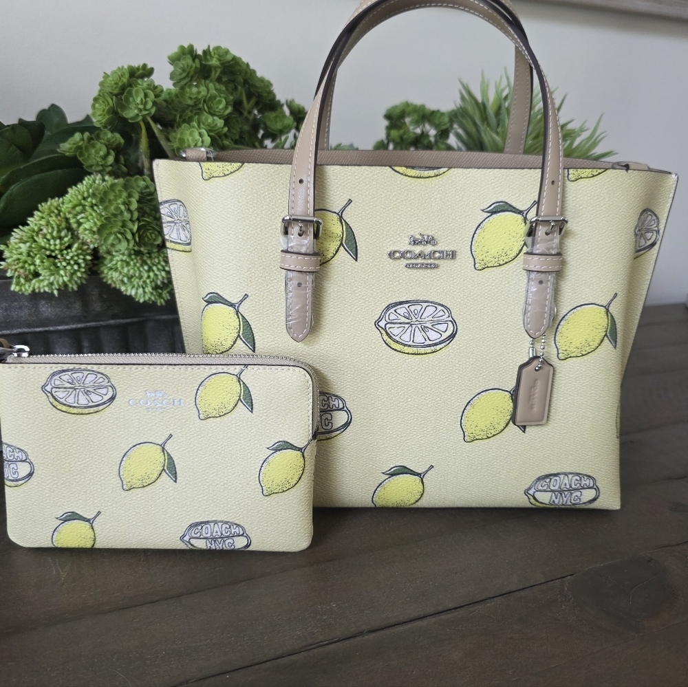 Coach Mollie Tote/Crossbody Lemon Print Coated Canvas With Wristlet-NWT - Picture 2 of 16